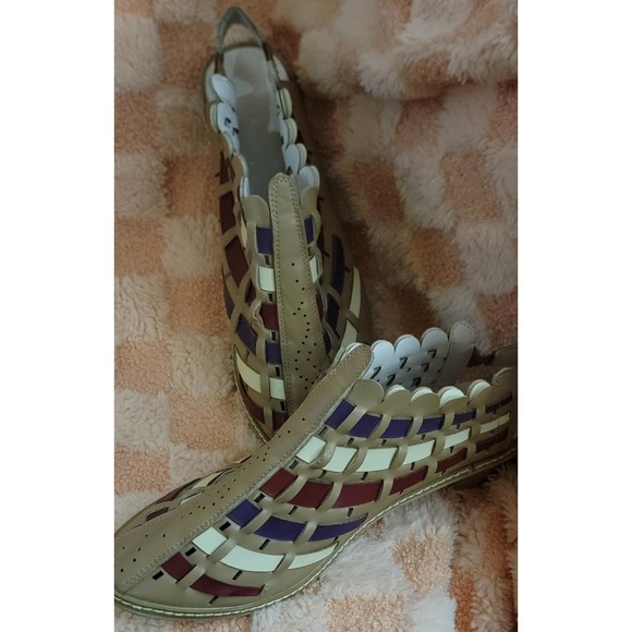 Rieker Sina 78 Slingback Woven Multi Color Leather Block Heel Sandals Women - Picture 3 of 5